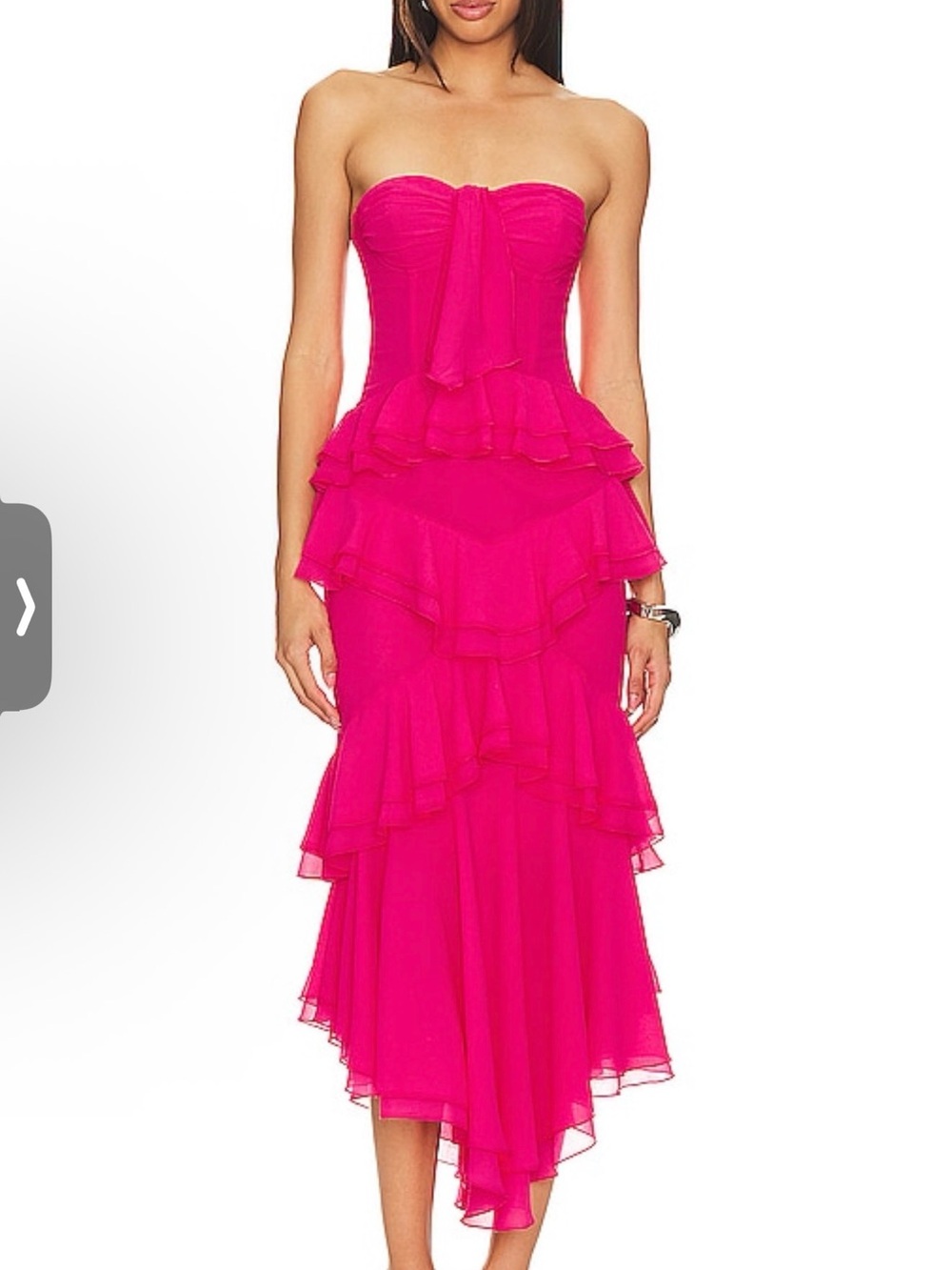 NBD Sarita Lipstick Pink Strapless Ruffle Midi Dress Size S NWT